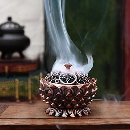 Retro Lotus Incense Holder Burner Charcoal Burning Bowl Vintage Tibetan Copper Buddha Sandalwood Censer Home Office Indoor Decor